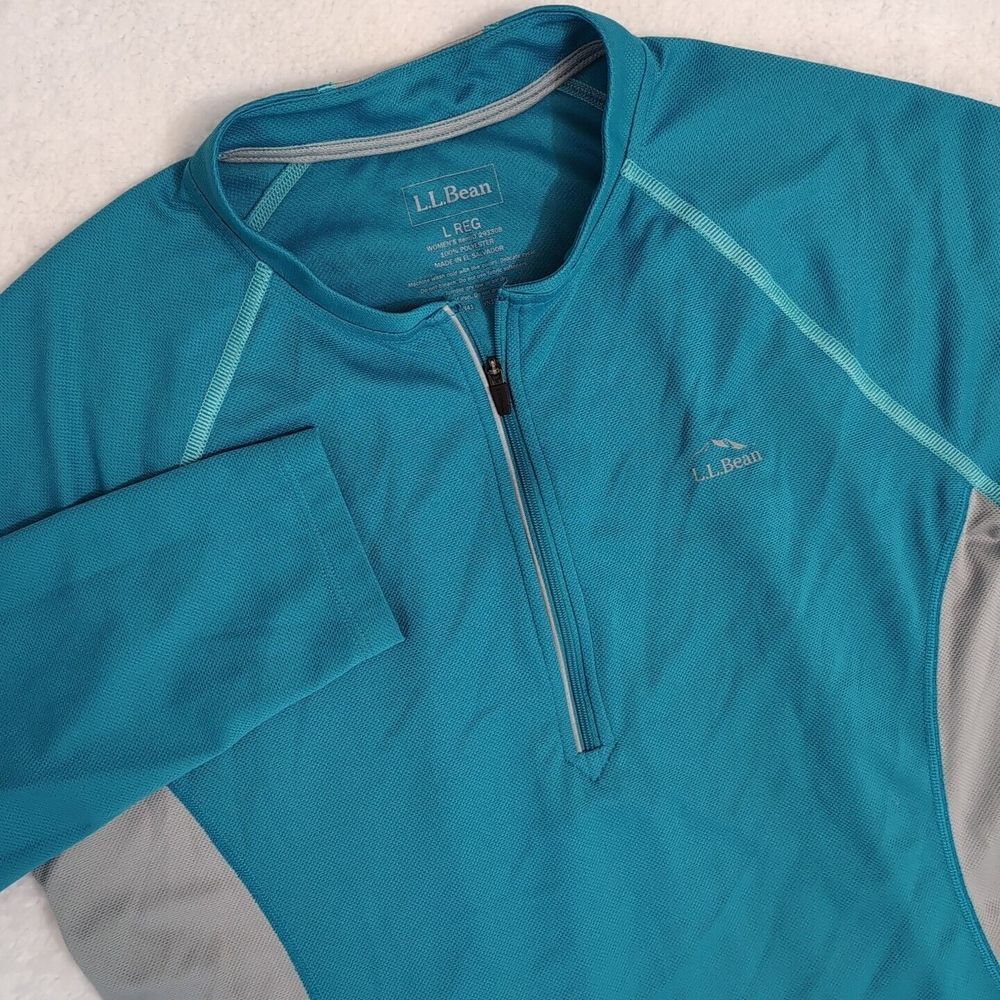 LL Bean LS 1/4 Zip Athletic/Running Blue‎ Jacket Top- size L Back Double Pocket